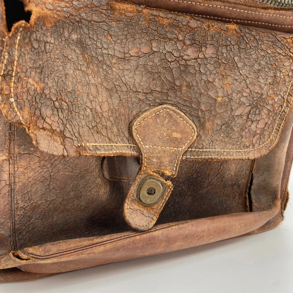 Vintage Emmet California Brown Leather Messenger Bag Distressed Cowhide USA Made